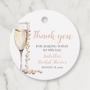 Elegant Gold Pearls and Prosecco Bridal Shower Favour Tags