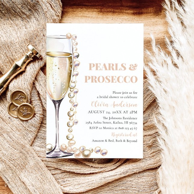 Elegant Gold Pearls and Prosecco Bridal Shower Invitation (Creator Uploaded)