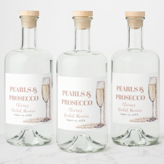 Elegant Gold Pearls and Prosecco Bridal Shower Liquor Bottle Label (Bottles)