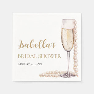 Elegant Gold Pearls and Prosecco Bridal Shower Napkin