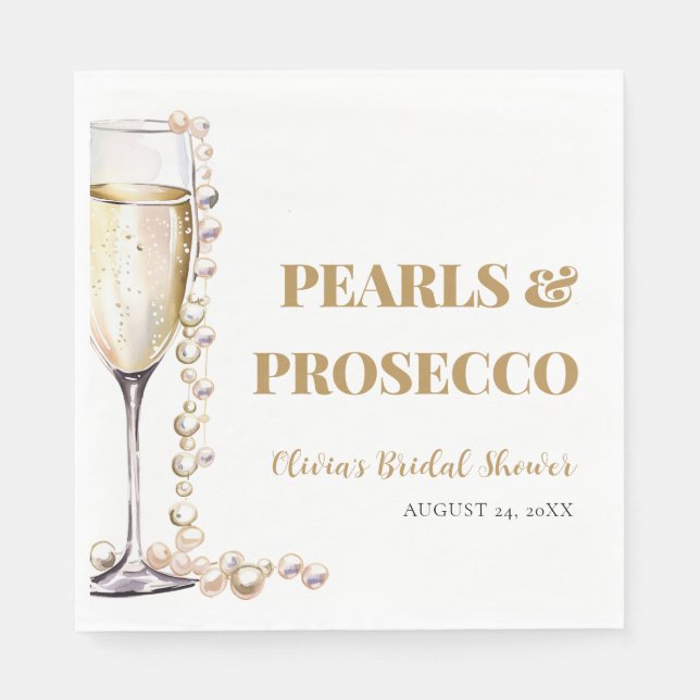 Elegant Gold Pearls and Prosecco Bridal Shower Napkin (Front)