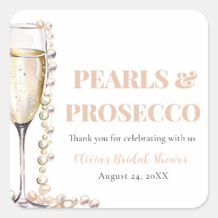 Elegant Gold Pearls and Prosecco Bridal Shower Square Sticker