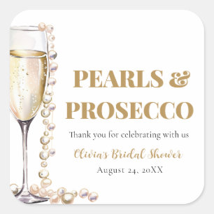 Elegant Gold Pearls and Prosecco Bridal Shower Square Sticker