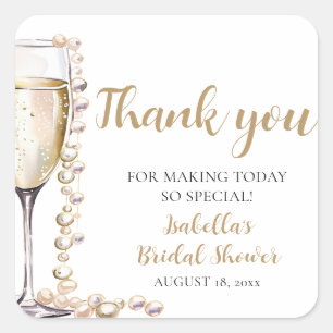 Elegant Gold Pearls and Prosecco Bridal Shower Square Sticker