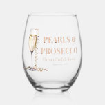Elegant Gold Pearls and Prosecco Bridal Shower Stemless Wine Glass<br><div class="desc">Celebrate the union of love and elegance at your bridal shower with our Elegant Gold Pearls and Prosecco Stemless Wine Glasses. Each glass is adorned with shimmering gold accents and delicate pearls, creating a stunning visual masterpiece that reflects the sophistication of your celebration. Perfect for serving your favourite wines or...</div>