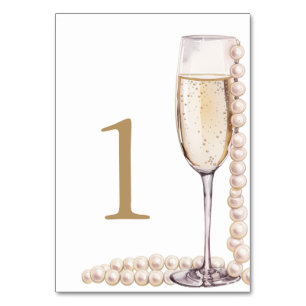 Elegant Gold Pearls and Prosecco Bridal Shower Table Number