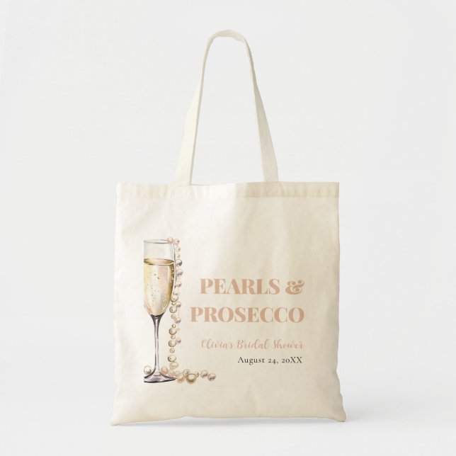 Elegant Gold Pearls and Prosecco Bridal Shower Tote Bag (Front)