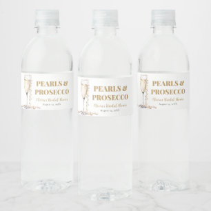 Elegant Gold Pearls and Prosecco Bridal Shower Water Bottle Label