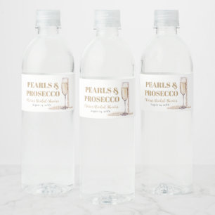 Elegant Gold Pearls and Prosecco Bridal Shower Water Bottle Label