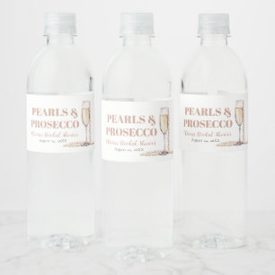 Elegant Gold Pearls and Prosecco Bridal Shower Water Bottle Label