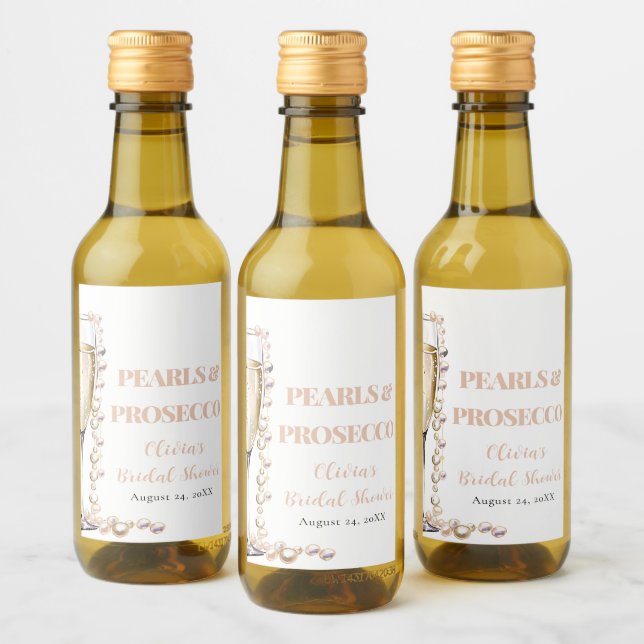 Elegant Gold Pearls and Prosecco Bridal Shower Wine Label (Bottles)