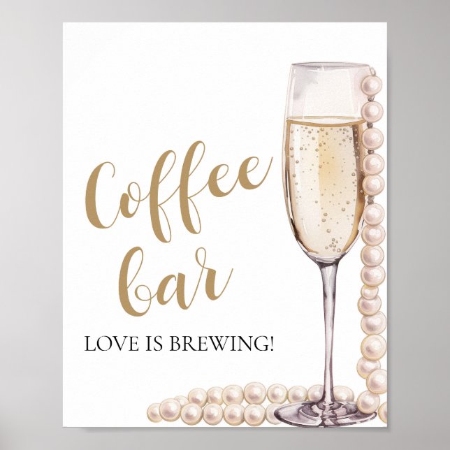 Elegant Gold Pearls and Prosecco Coffee Bar Sign (Front)