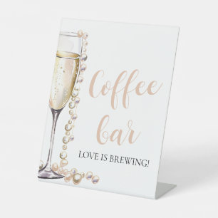 Elegant Gold Pearls and Prosecco Coffee Bar Sign