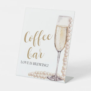 Elegant Gold Pearls and Prosecco Coffee Bar Sign