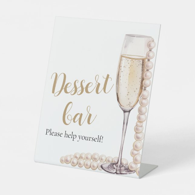 Elegant Gold Pearls and Prosecco Dessert Bar Sign (Front)