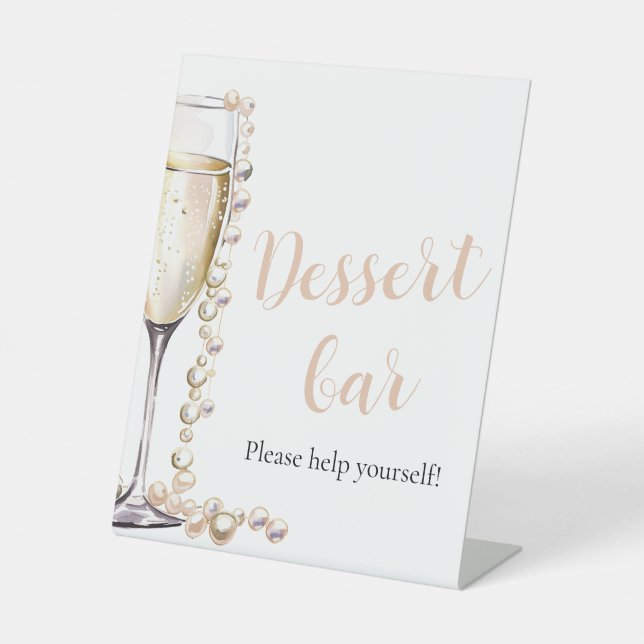 Elegant Gold Pearls and Prosecco Dessert Bar Sign (Front)