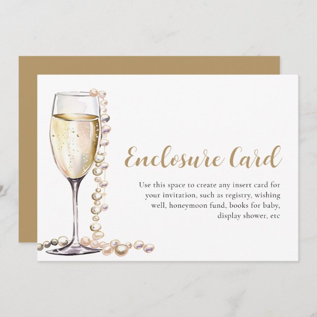 Elegant Gold Pearls and Prosecco Enclosure Card (Front/Back)