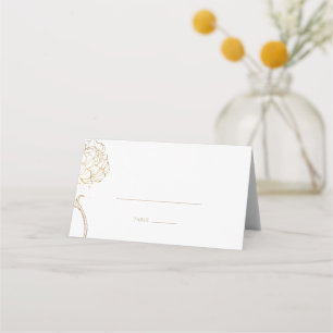 Elegant gold peony line art Floral Place Card