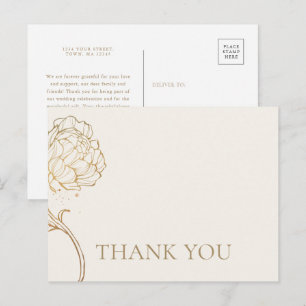 Elegant gold peony line art Thank You postcard