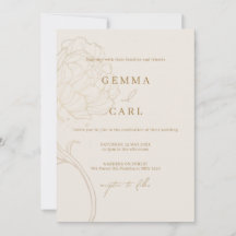 Elegant gold peony line art wedding invitation