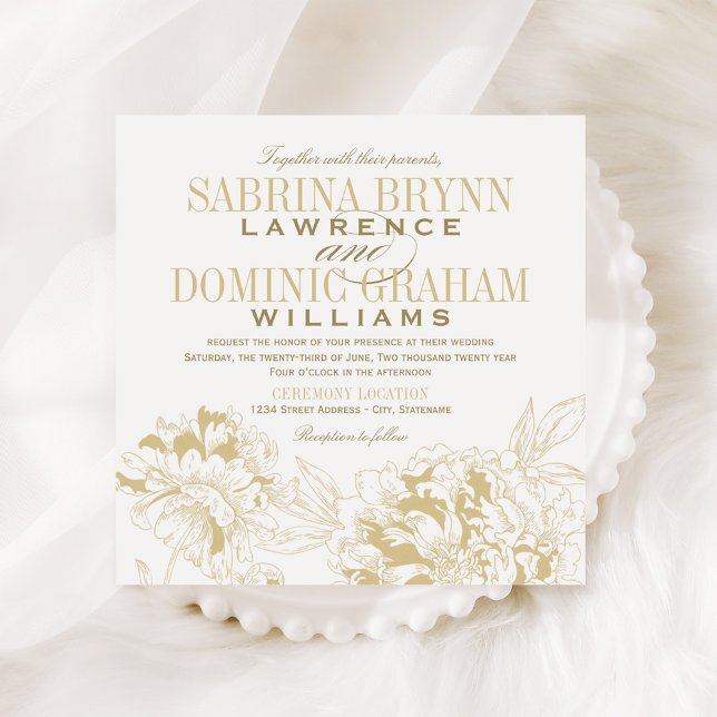 Elegant Gold Peony Wedding Invitation (Creator Uploaded)