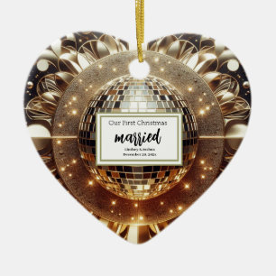 Elegant Gold Personalised First Christmas Newlywed Ceramic Ornament