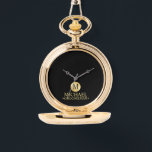 Elegant Gold Personalised Groomsmen Watch<br><div class="desc">Add a personal touch to your wedding with personalised groomsmen gift This gift features black monogram in gold circle element with name and title in gold classic serif font style on black background. Also perfect for best man, father of the bride and more. Please Note : The foil details are...</div>