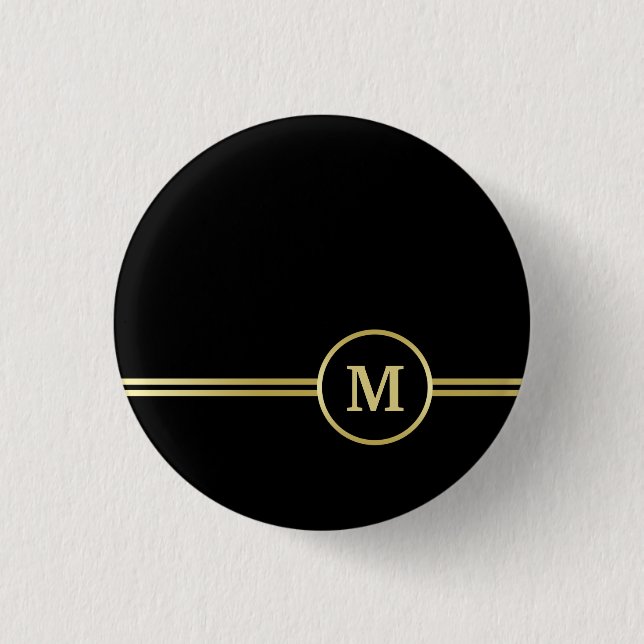 Elegant gold Personalised  Monogram on black  3 Cm Round Badge (Front)