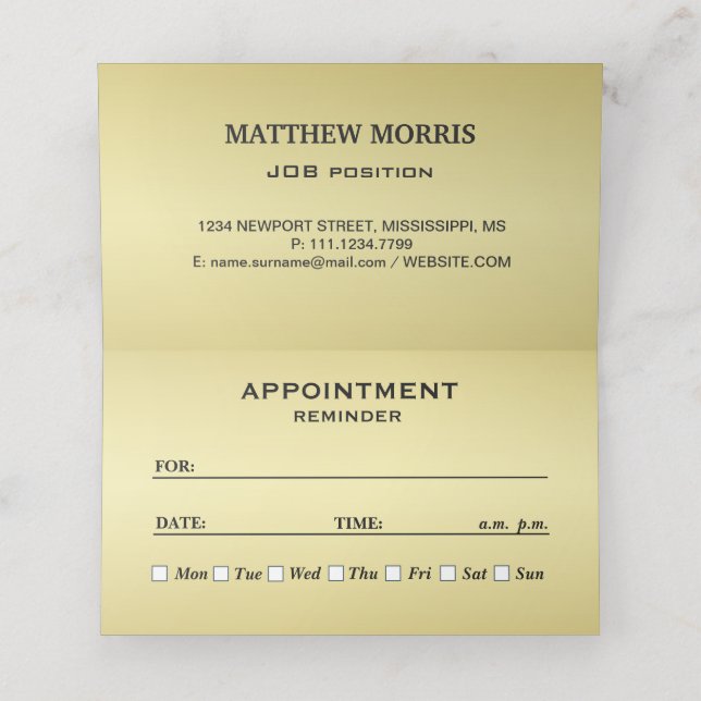 Elegant gold Personalised  Monogram on black  Appointment Card (Inside Unfolded)