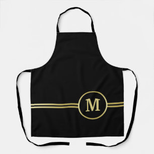 Elegant gold Personalised  Monogram on black  Apron