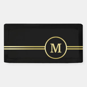 Elegant gold Personalised  Monogram on black  Banner