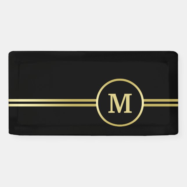 Elegant gold Personalised  Monogram on black  Banner (Horizontal)