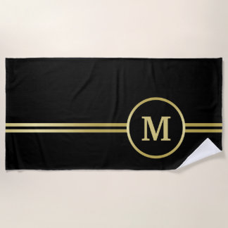 Elegant gold Personalised  Monogram on black  Beach Towel