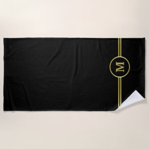 Elegant gold Personalised  Monogram on black  Beach Towel