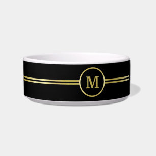 Elegant gold Personalised  Monogram on black  Bowl