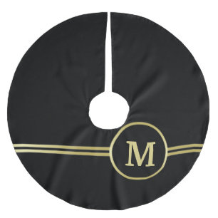 Elegant gold Personalised  Monogram on black  Brushed Polyester Tree Skirt