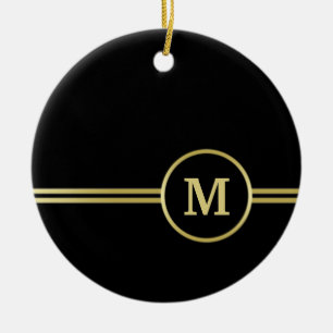 Elegant gold Personalised Monogram on black Ceramic Ornament