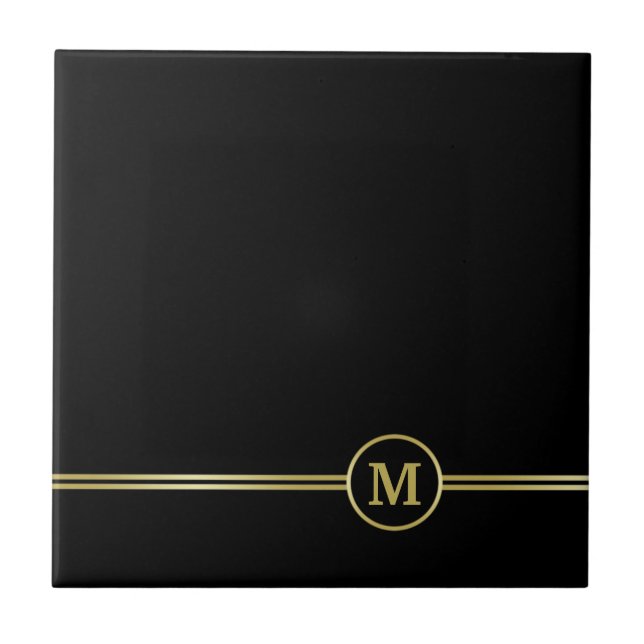 Elegant gold Personalised  Monogram on black  Ceramic Tile (Front)