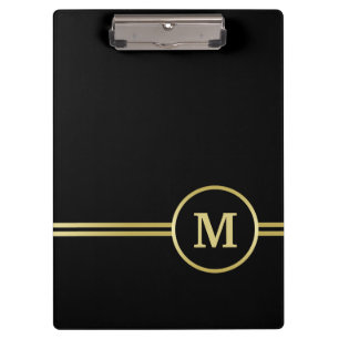 Elegant gold Personalised Monogram on black Clipboard