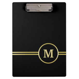 Elegant gold Personalised Monogram on black Clipboard