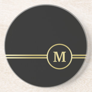 Elegant gold Personalised  Monogram on black  Coaster