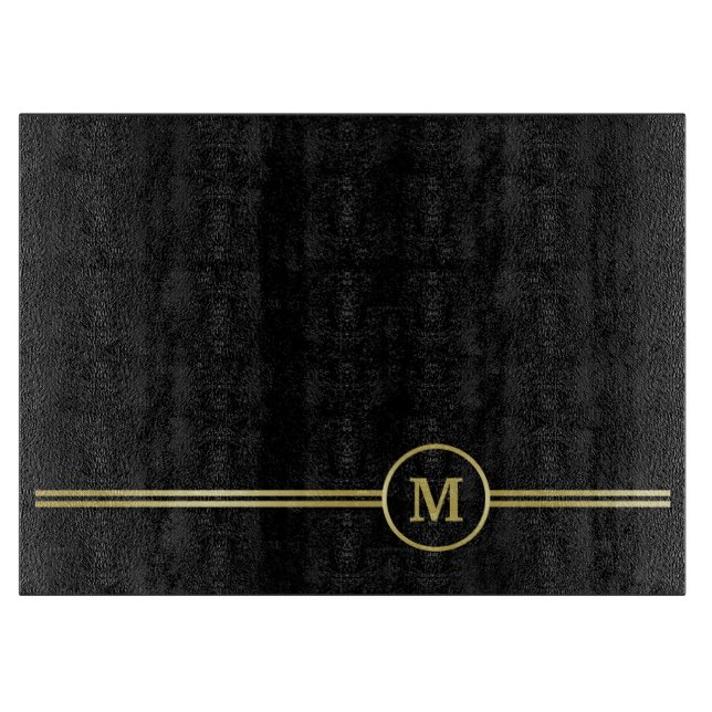 Elegant gold Personalised  Monogram on black  Cutting Board (Front)