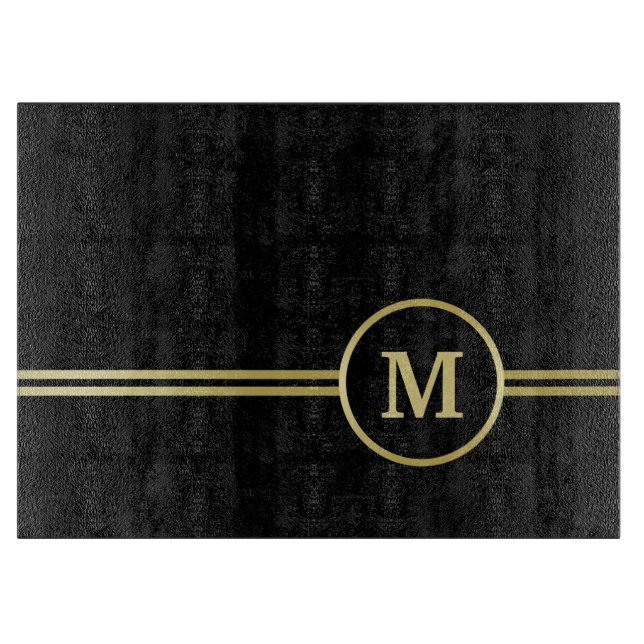 Elegant gold Personalised  Monogram on black  Cutting Board (Front)