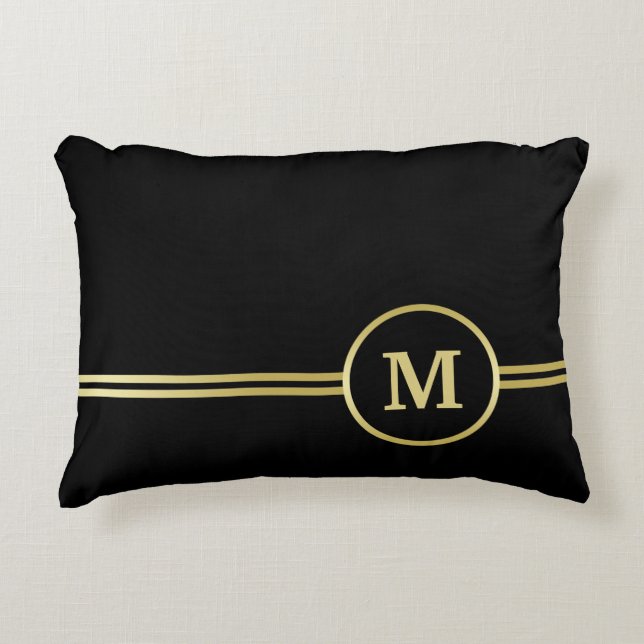 Elegant gold Personalised  Monogram on black  Decorative Cushion (Front)