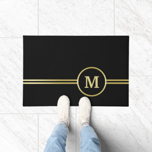 Elegant gold Personalised Monogram on black Doormat