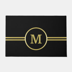 Elegant gold Personalised  Monogram on black  Doormat