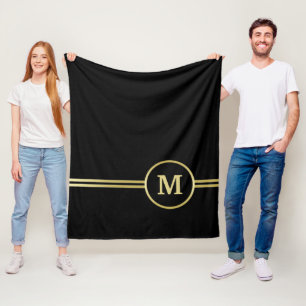 Elegant gold Personalised Monogram on black Fleece Blanket