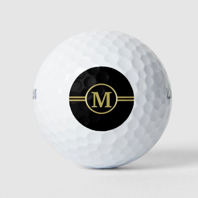 Elegant gold Personalised  Monogram on black  Golf Balls (Front)