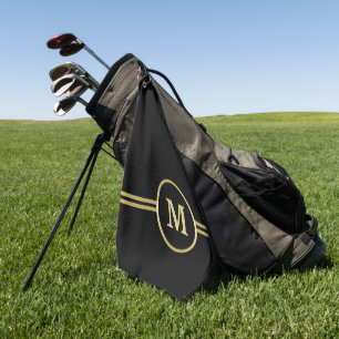Elegant gold Personalised Monogram on black Golf Towel