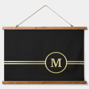 Elegant gold Personalised  Monogram on black  Hanging Tapestry